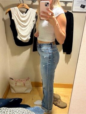 BKE Women’s High-Rise Straight Leg Jeans in Light Blue